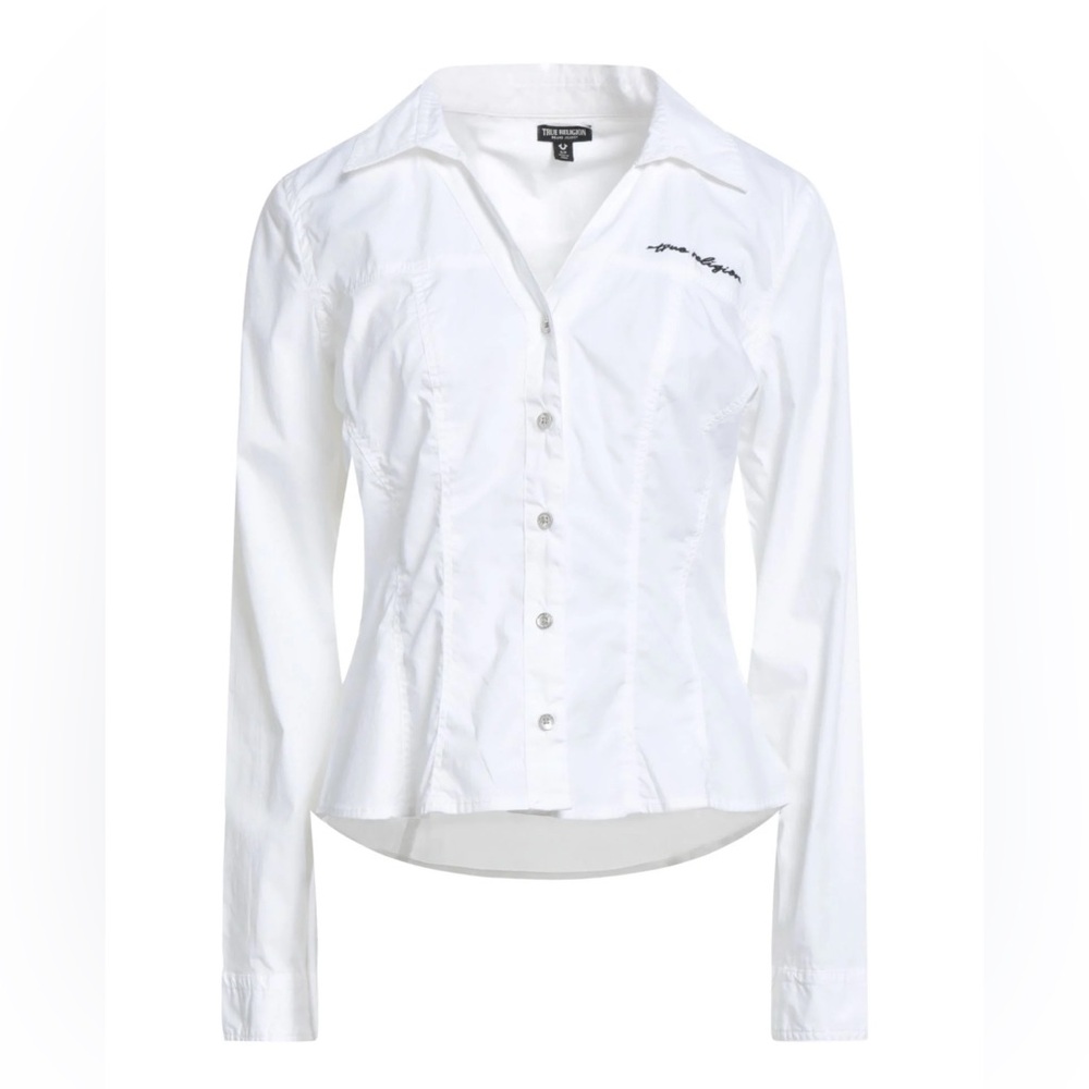 True Religion women’s Casual White Poplin Shirt embroidered left pocket